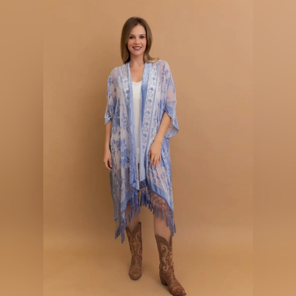 NWOT Never Worn Free People Nightbird Velvet Burnout Kimono Duster - Picture 3 of 5